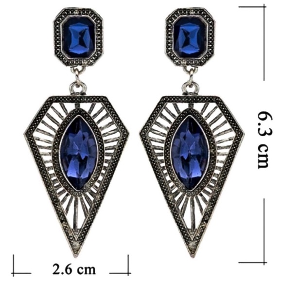 Vintage Silver Blue Gem Dangle Stud Earrings - Picture 8 of 8